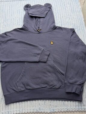 Teddy Fresh Slate Blue Bear-Ear Hoodie with Small Embroidered Bear Patch